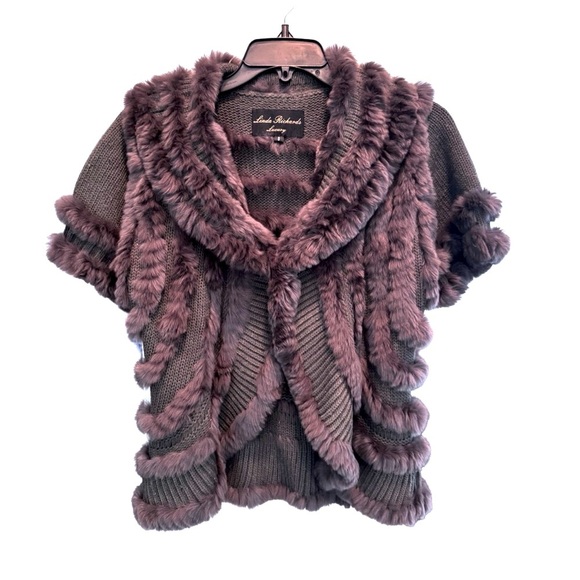 Linda Richards Women’s Waist-Length Rabbit-Fur Jacket. Purple/Black. Small - Picture 3 of 11